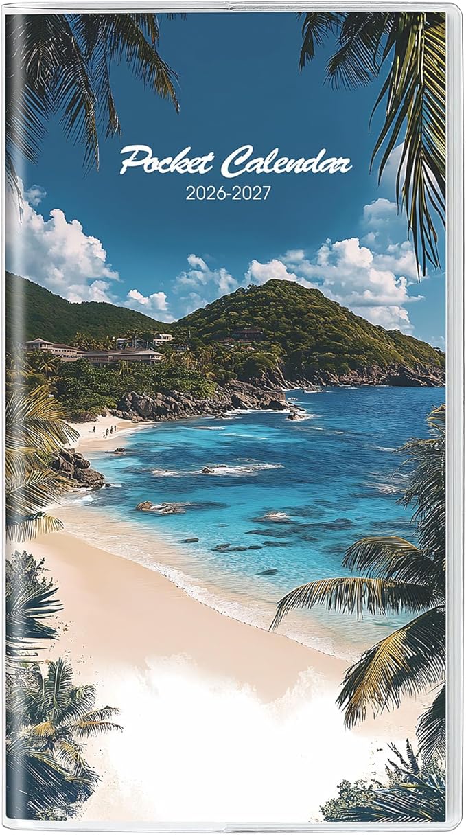 Pocket Calendar 2026-2027, Small Monthly Planner 2025-2027 - 3.7" x 6.7" - Runs from January 2026 Until December 2027, Pocket Calendar 2026 with Beach Cover for Planning