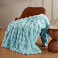 JELLYMONI Faux Fur Throw Blanket, Baby Blue Throw Blanket for Couch, Fuzzy Cozy Plush Bubble Bed Blanket, Thick and Warm Blanket, Queen (90" x 90")