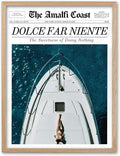 EcoHest Small Trendy Newspaper Dolce Far Niente Framed Wall Art, 8x10 in OAK Wood La Dolce Vita Canvas Wall Art, Magazine Italian Summer Headline Print Decor, Set of 1 for Bedroom Living Room