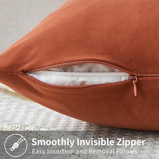 Throw Pillow Covers Rust Set of 2 22x22 Inch Pillow Covers, Soft Velvet Fall Decorative Cases for Couch Sofa Bed, Home Boho Decor, Modern Farmhouse Cushion Covers