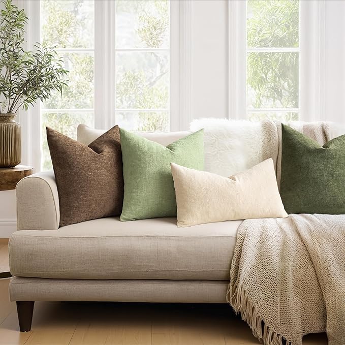 MIULEE Sage Green Couch Pillow Covers 18x18 Inch, Set of 2 Soft Spring Chenille Decorative Square Throw Pillow Covers Farmhouse for Sofa Living Room Bed