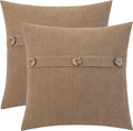 HWY 50 Taupe Chenille Throw Pillow Covers 20x20 Inch with Triple Buttons, Soft Farmhouse Accent Decorative Cushion Cases for Couch Sofa Bed Living Room Pack of 2