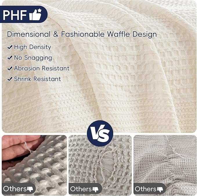 PHF Lightweight Waffle Weave Blanket King Size, Breathable & Ultra Soft, 104"x 90" Soft & Cozy Thin Blanket for All Season & Hot Sleepers, Bed, Home Decor - Coconut White