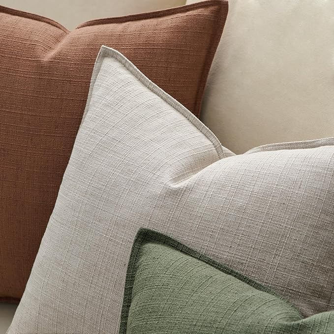 MIULEE Pack of 2 Thick Textured Couch Throw Pillow Covers, Oatmeal Linen Decorative Pillow Covers 18x18, Neutral Cushion Cases for Sofa Bed Living Room Modern Farmhouse Home Decor, No Filling
