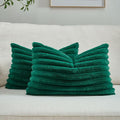 FUTEI Emerald Green Decorative Throw Pillow Covers Set of 2, 12x20 Inch Soft Fluffy Faux Fur Plush Striped Lumbar Pillowcases, Modern Home Decor for Couch Bed Living Room