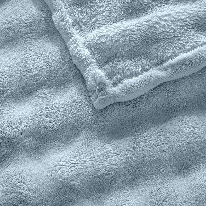 Light Blue Fur Throw Blanket for Couch, Soft Fluffy Bubble Blanket for Bed Sofa, Thick Warm Plush Fuzzy Rabbit Fur Blanket for Neutral Home Decor, 50"X 60"