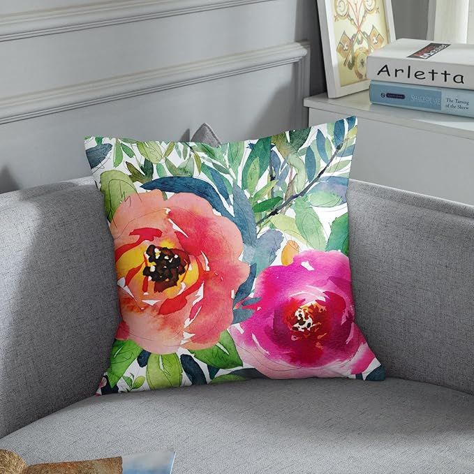 Emvency Throw Pillow Cover Colorful Bohemian Peach Floral Boho Watercolor Pink Painterly Decorative Pillow Case Home Decor Square 20 x 20 Inch Pillowcase