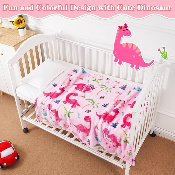 Lukeight Pink Dinosaur Toddler Blanket for Girls and Boys, Plush and Thick Girls Blanket Birthday Gifts for Toddler and Baby (Dinosaur, 30x40 Inches)