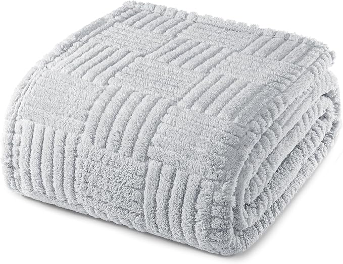 Whale Flotilla Lightweight Fleece King Size Blanket for Bed, Fuzzy Soft Blankets with Decorative Jacquard Pattern for All Season, Warm and Fluffy, 90x104 Inch, Light Grey