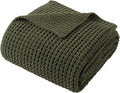 Bunnikins & Clover Olive Green Throw Blanket for Couch, Waffle Knit Blanket Throw, Super Soft Warm Dark Green Throw Blanket for Home Decor,Sofa and Living Room, 60"x80"
