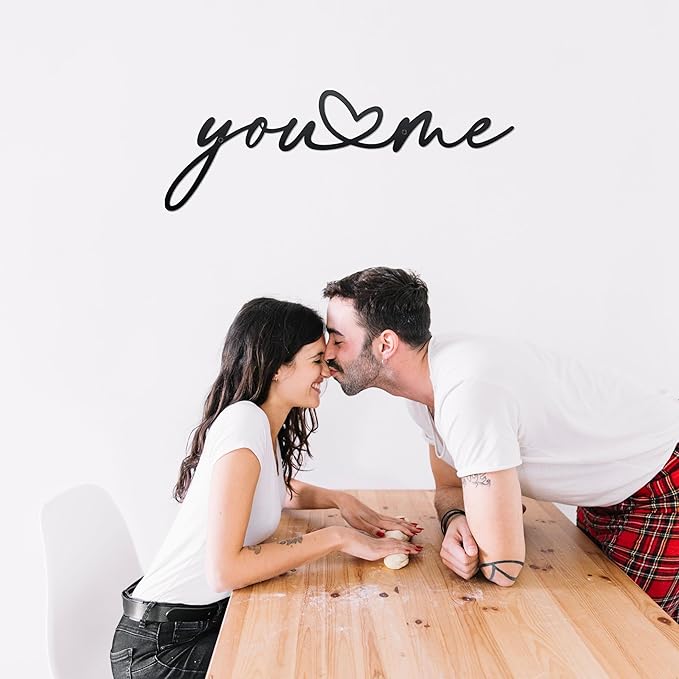 You and Me Sign Metal Wall Decor Love Heart Shaped Decor You and Me Metal Wall Decor Hanging for Living Room Bedroom House Decoration for Housewarming Wedding Anniversary Valentine Gift