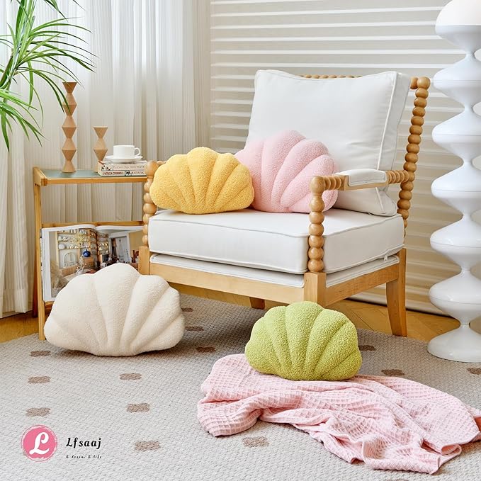 Lfsaaj Seashell Throw Pillows, Shell Shaped Throw Pillows, Soft Home Decorative Pillow Plush Cushion for Bed Couch Living Sofa Room Decor Accent Throw Pillow (13x10 Inch, Dusty Pink)