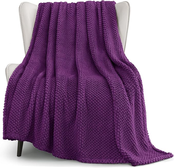 Whale Flotilla Extra Large Fuzzy Fleece Throw Blanket for Couch, 50x70 Inch Fluffy Warm Soft Jacquard Blankets for All Season, Lightweight and Cozy, Purple