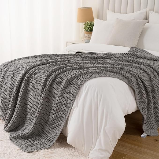 Bunnikins & Clover Light Grey Throw Blanket for Couch, Soft Knitted Chenille Throw Blanket for Sofa, Chair, Living Room, Cozy Gray Throw Blankets for Bed, 50"x60"