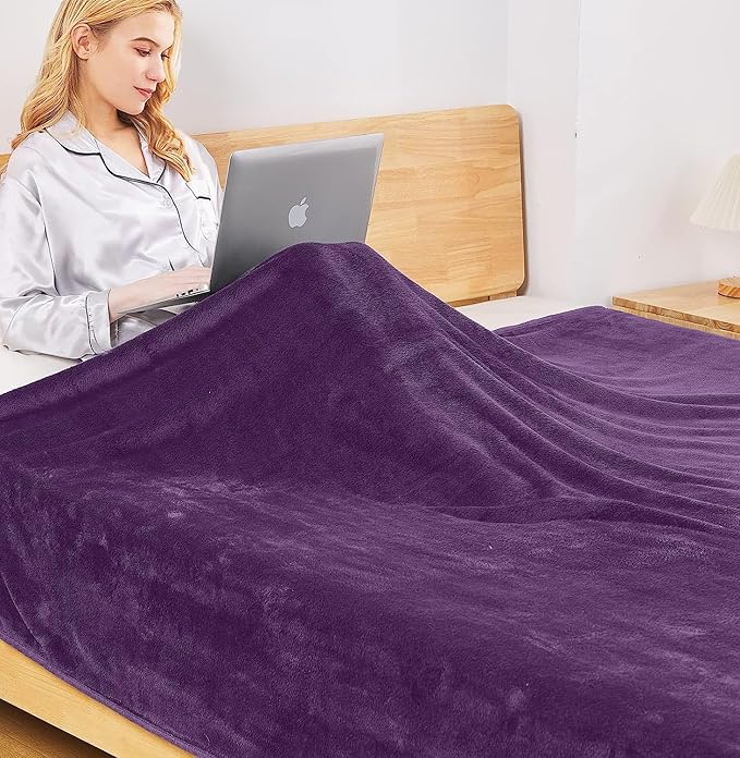 Polar Fleece Blankets Queen Size for The Bed Extra Soft Brush Fabric Super Warm Sofa Blanket 90" x 90"(Purple Queen)