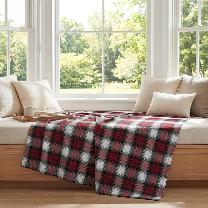 Horaldaily Red Grey Farmhouse Plaid Spring Decorative Blanket Throw, Spring Summer Rustic Soft Lightweight Blanket for Couch Sofa Bed Lounging Decoration, Ideal Gifts for Kids Adults Self, 60x80