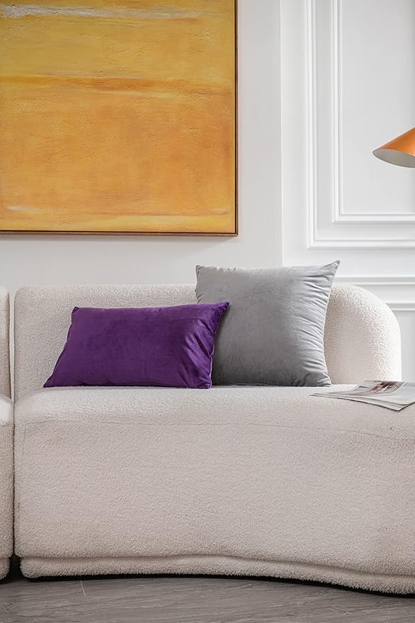 DEZENE Lumbar Pillow Covers 12x20 Purple: Pack of 2 Cozy Soft Velvet Rectangular Modern Luxury Decorative Throw Pillow Cases for Sofa Couch Living Room Bed Home Decor