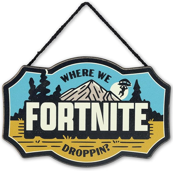 Fortnite Where We Droppin Hanging Wood Wall Decor - Fun Fortnite Sign for Bedroom or Game Room