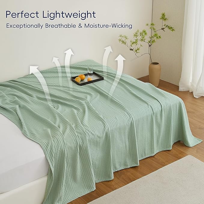 PHF Lightweight Waffle Weave Blanket King Size, Breathable & Ultra Soft, 104"x 90" Soft & Cozy Thin Blanket for All Season & Hot Sleepers, Bed, Home Decor - Sage Green
