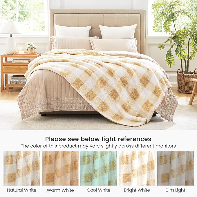 Cozy Bliss Luxury Sherpa Throw Blanket for Couch, Premium Reversible Buffalo Plaid Thick Throw, Warm Cozy Soft Blanket for Home and Gifts (Beige, 50" x 60")