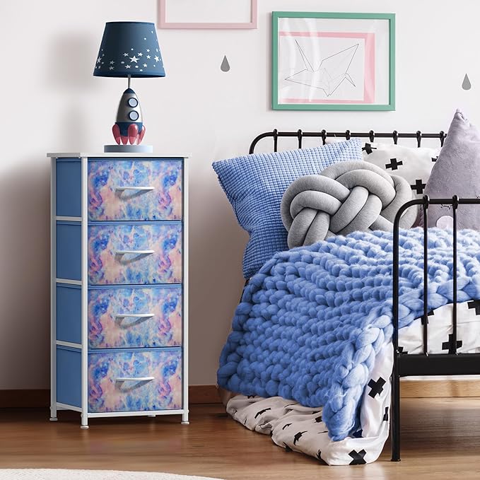Sorbus Dresser Storage Tower, Organizer Drawers for Closet Boys & Girls Bedroom, Bedside Furniture, Chest for Home, College Dorm, Steel Frame, Wood Top, Tie-dye Fabric Bins (4-Drawer, Pastel Tie-dye)