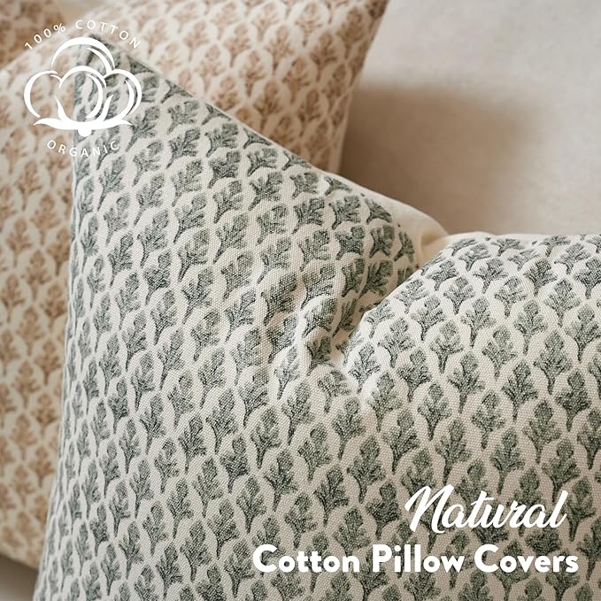 FIOUOVO Floral Pillow Covers 24x24 Pillow Cover Block Print Couch Pillows for Living Room Decorative Neutral Accent Throw Pillow Covers, 1PC, Olive Green