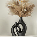 Lvases Snuggle Hollow Modern Ceramic Vase Set of 2, Mid Century Nordic Aesthetic Decorative Vase Decorative Vases for Home Table Decor (Matte Black W 6.8" X H 11")