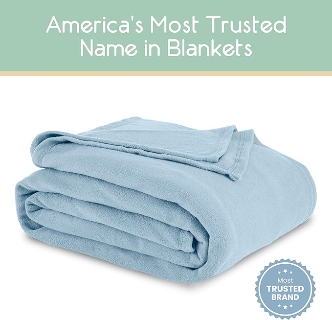 Vellux Twin Size Microfleece Supersoft Lightweight Throw Blanket | All-Season Comfort | Plush Pet-Friendly Blue