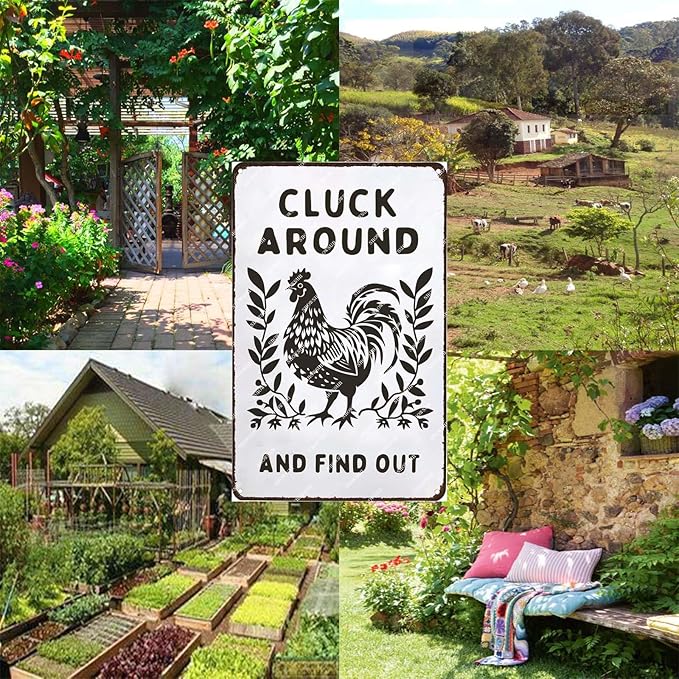snowsun Farm Farmhouse Chicken Cluck Around And Find Out Vintage Metal Signs Vintage Tin Signs Country Bar Restaurant Kitchen Decor Farm Decor 8X12 Inches