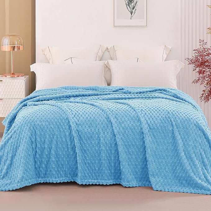 Exclusivo Mezcla Fleece Queen Blanket for Bed, Extra Large Fuzzy Blue Bed Blankets, Soft Cozy Plush Sofa Throws for All Seasons, 90x90 Inches