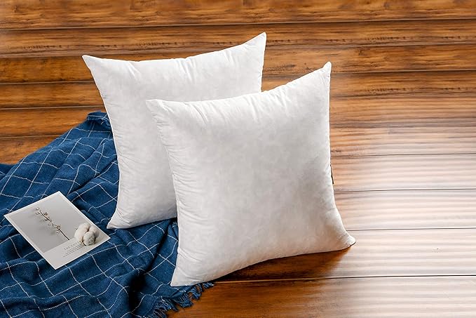 JA COMFORTS 20×20 Premium Goose Down Feather Throw Pillow Inserts(Set of 2)-5% Down Filling,High Filling Weight,250 TC Cotton Cover, Square, White