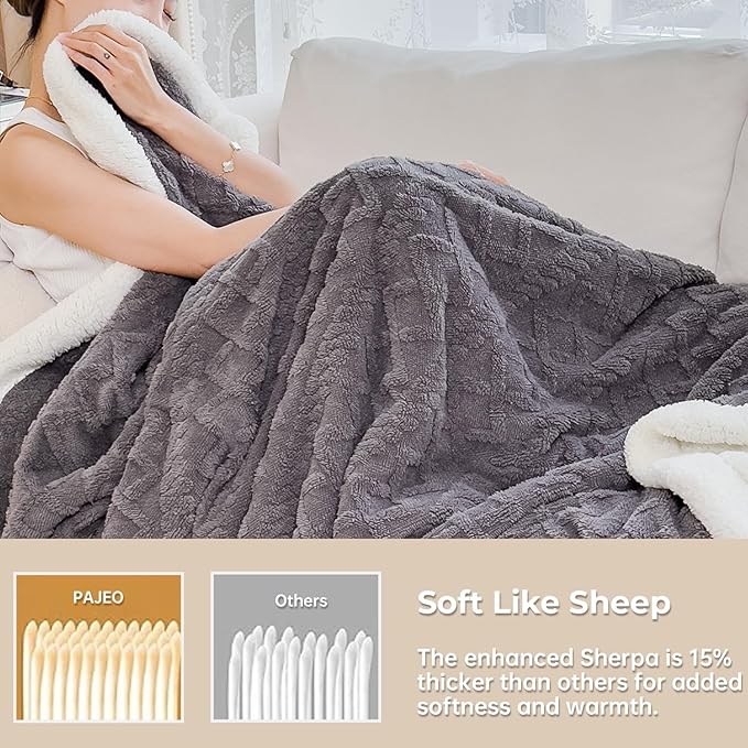 Sherpa Queen Blanket for Bed - Fleece Soft Cozy Fuzzy Blankets Thick Warm for Winter and All Seasons (Dark Grey, Queen (90"x90"))