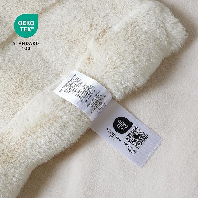 Cozy Bliss Fluffy Faux Fur Blanket King Size for Bed, Fuzzy Soft Striped Plush Blanket, Thick Throw for Bedroom Couch Gift, 108x90 Inches Cream White