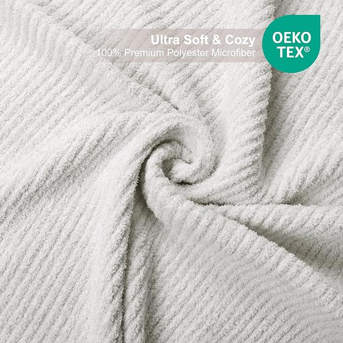 MH MYLUNE HOME Ultra Soft Ribbed Throw Blanket for Couch 60x80 Inches Luxurious Super Cozy Fluffy Microfiber Blanket Plush Warm Reversible Throw Blankets for Sofa Bed - Beige 60 x 80 Inches