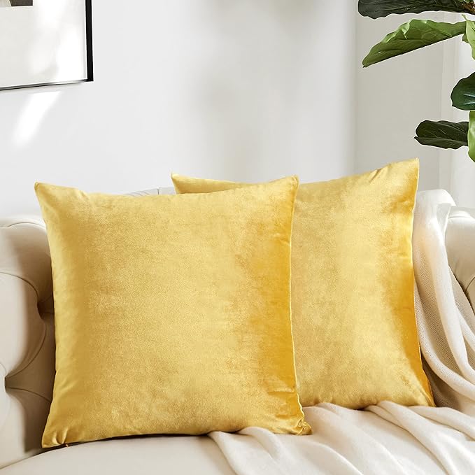 GIGIZAZA Decorative Throw Pillow Covers 16 x 16, Yellow Soft Pillow Covers Velvet,Set of 4 Decor Square Cushion Covers