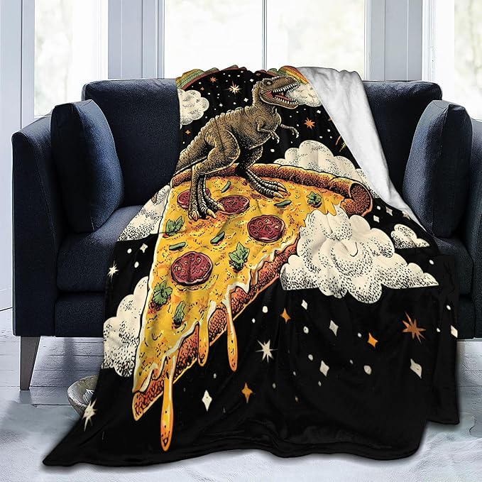 Dinosaur Throw Blanket Soft Warm Cozy Funny Spcae Food Pizza Rainbow Dinosaurs Blankets Fuzzy Plush Fleece Dinosaur Blanket Gifts for Couch Bed Sofa Home Decor 40''X50''