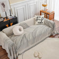 HANDONTIME Chenille Sofa Cover Simple Striped Dog Couch Protector, Beige Grey, Mountain Geometric L Shaped Couch Farmhouse Sectional Covers, Pet Furniture, 71" x 134"