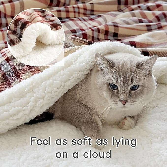 Sherpa Blanket Throw Blanket for Couch Sherpa Fleece Blanket Fluffy Checkered Soft Blanket for All Season Use Cozy Thick Warm Big Throws (Beige-Plaid, 80"*90")
