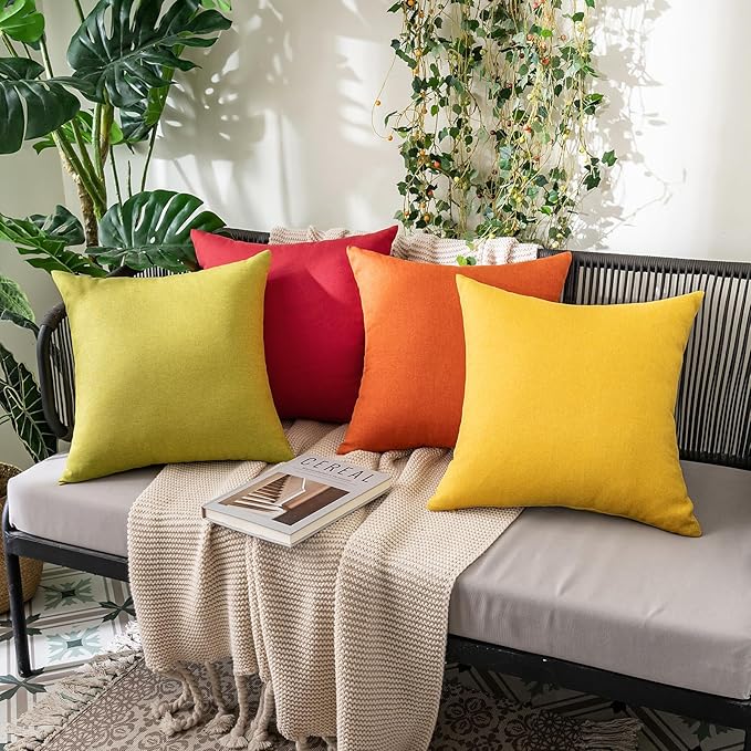 MIULEE Pack of 2 Decorative Outdoor Solid Waterproof Throw Pillow Covers Faux Linen Garden Farmhouse Cushion Cases for Summer Patio Tent Balcony Couch Sofa 18x18 Inch Mustard Yellow
