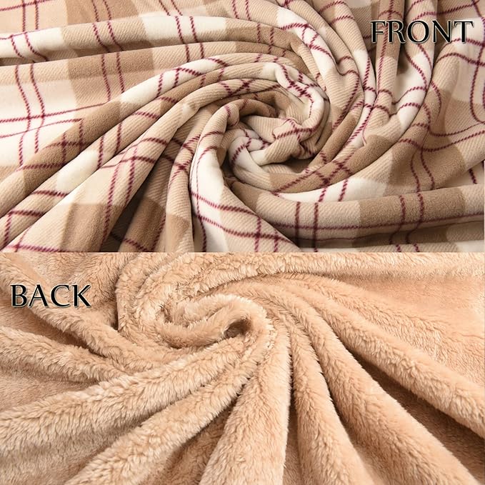forestfish Fleece Wearable Blanket, Plaid Lap Blanket Comfy Poncho Throw with Buttons for Bed Sofa Office, Brown-White