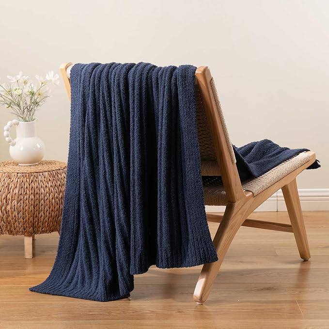 BATTILO Navy Blue Throw Blanket for Couch, Fluffy Cozy Knit Throws for All Season, Soft Warm Lightweight Blanket for Bed, Sofa, Home Decor, 50"x60"