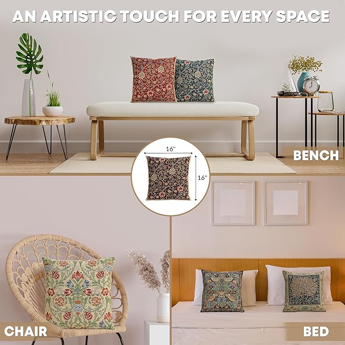 Charlotte Home Furnishings Throw Pillow Covers 16x16 in Damson Blue Decorative Couch Pillow Cover Boho Decor European Tapestry Cushion Cases Living Room Cozy Home Decor Jacquard Woven Soft Cotton