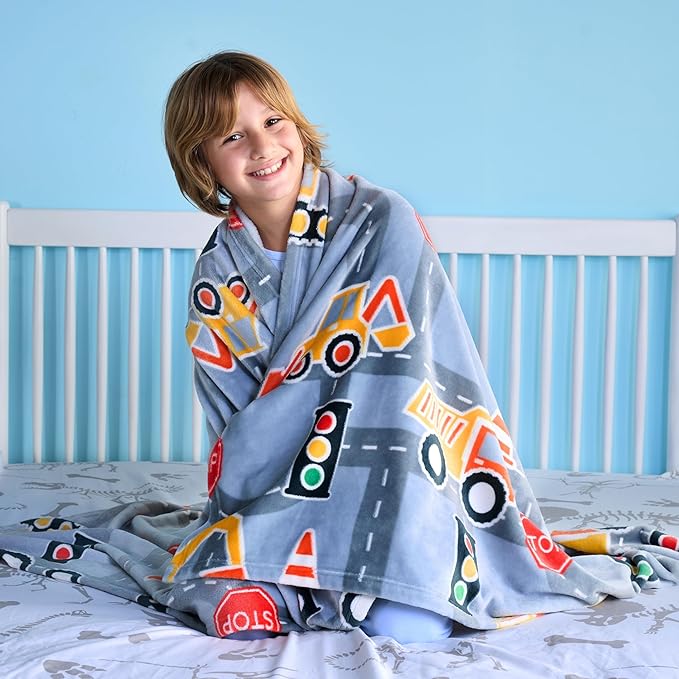 Joiedomi Glow in The Dark Blanket Construction Gifts for Boys Age 2 3 4 5 6 7 8 9 10 11 12 Year Old Boy Gifts, Soft Cozy Flannel Kids Throw Blanket, Birthday Bedroom Decor 50"×60"