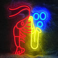 Lobster Saxophone Neon Sign for Wall Decor Jazz Music Neon Light Sign Vintage Jazz Shrimp LED Light Sign for Classroom Office Party Bedroom Man Cave Decor