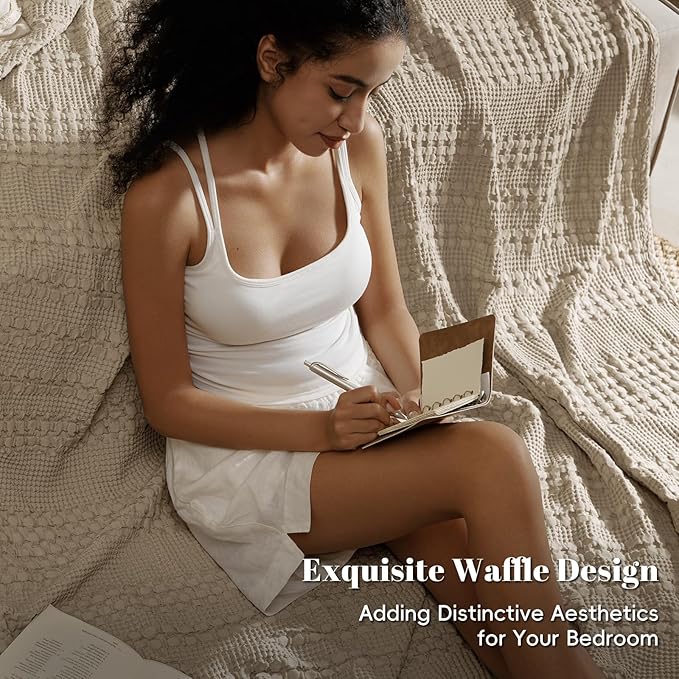 PHF 100% Cotton Waffle Weave Blanket King Size for Bed, Soft Lightweight & Breathable for Spring and Summer, All-Season Comfort, Luxury Aesthetic Blanket for Home Decor, 108"x90", Taupe