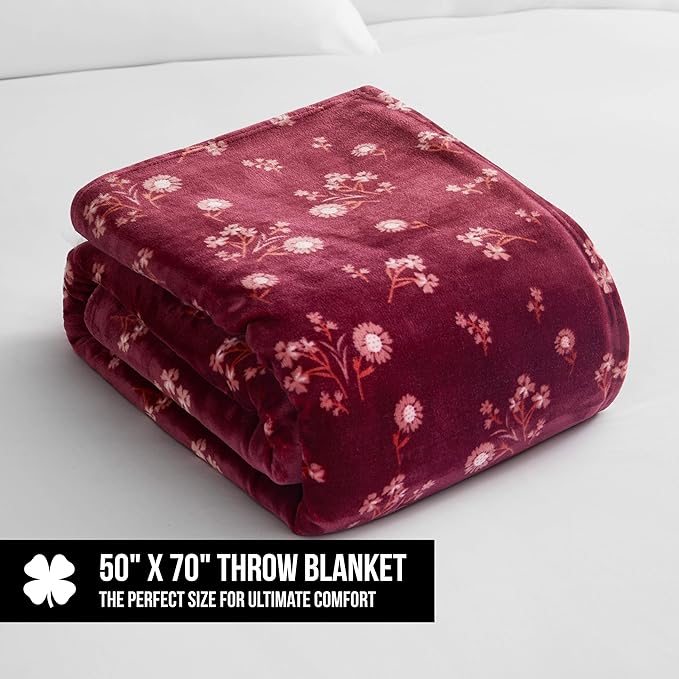 Lucky Brand Daisy Red Floral 50"X70" Cozy Plush Blanket - Premium Microfiber Throw for Luxurious Comfort and Style