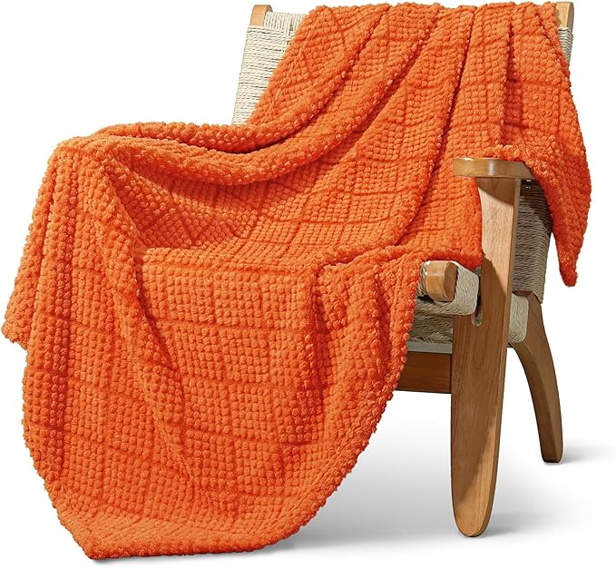 Whale Flotilla Fuzzy Fleece Throw Blanket for Couch, Bed, Soft Fluffy Jacquard Waffle Blankets for All Season, Lightweight and Warm, 50x60 Inch, Burnt Orange