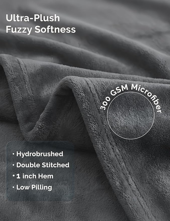 Casa Platino Fleece Blanket Twin Size – 300 GSM Gray Fleece Throw for Bed or Couch – Soft Cozy Warm Holiday Winter Blanket for Bed, Fuzzy Plush Elegant Gifts for Kids, Men & Women - 68x90 Inch