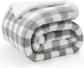 BEDELITE Sherpa Fleece Blankets Queen Size - Grey and White Buffalo Plaid Christmas Blanket, Super Soft Cozy Warm Thick Winter Blanket for Couch and Bed, 90" x 90"