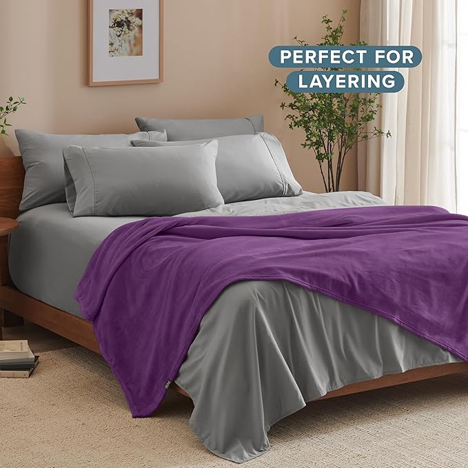 Bare Home Fleece Blanket - King Size - Ultra-Soft Lightweight for Bed, Sofa, and Couch - Luxury Microplush - Cozy Warm Blanket (King, Plum)